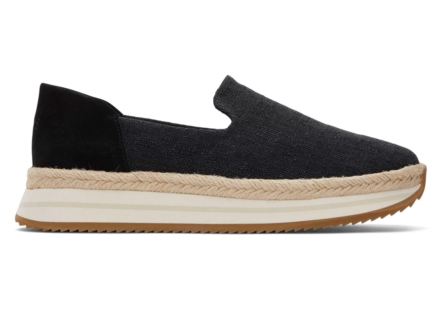 TOMS Suede Black Espadrille Sneakers - Jocelyn Black Textile Casual Shoes