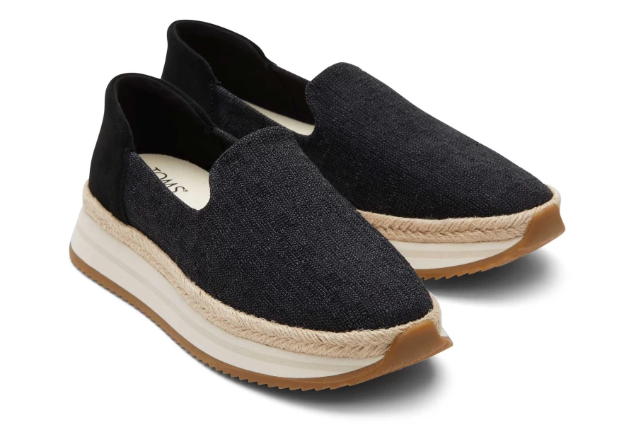TOMS Suede Black Espadrille Sneakers - Jocelyn Black Textile Casual Shoes