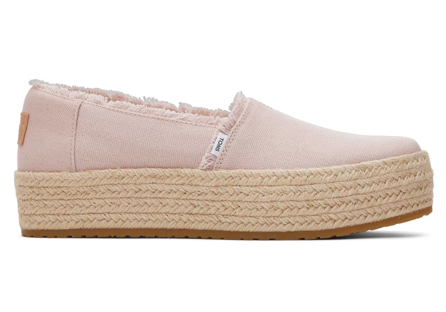TOMS Women's Ballet Pink Canvas Platform Espadrille Shoes - Valencia Pink Comfort Slip-Ons