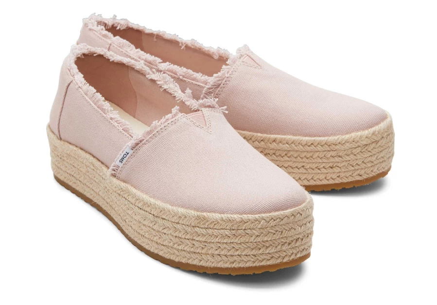 TOMS Women's Ballet Pink Canvas Platform Espadrille Shoes - Valencia Pink Comfort Slip-Ons