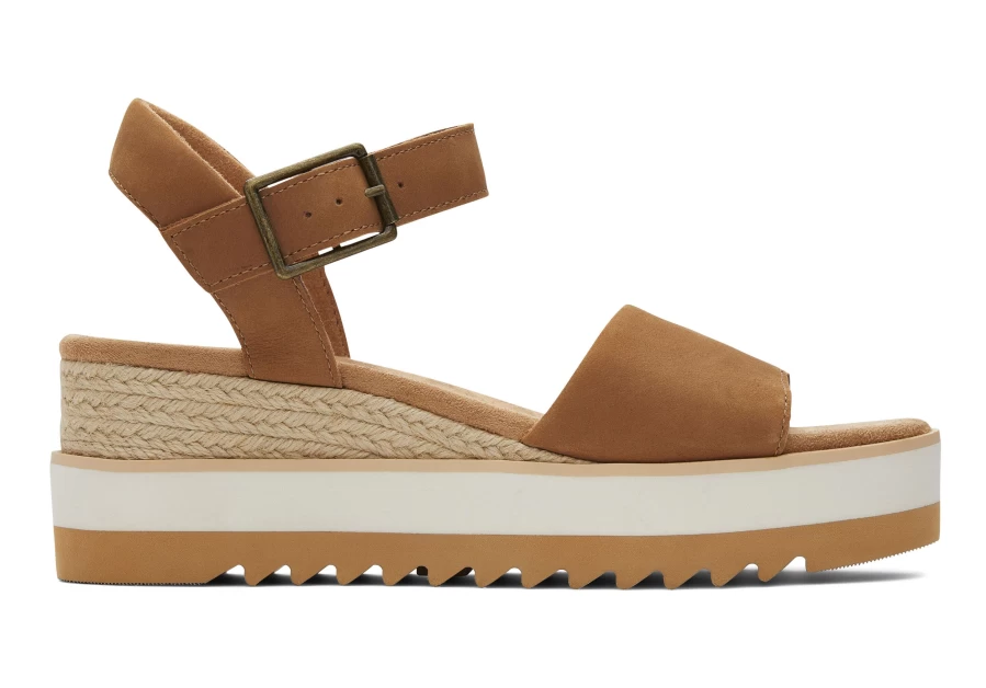 TOMS Diana Tan Leather Wedge Sandals for Women | Comfortable Casual Shoes