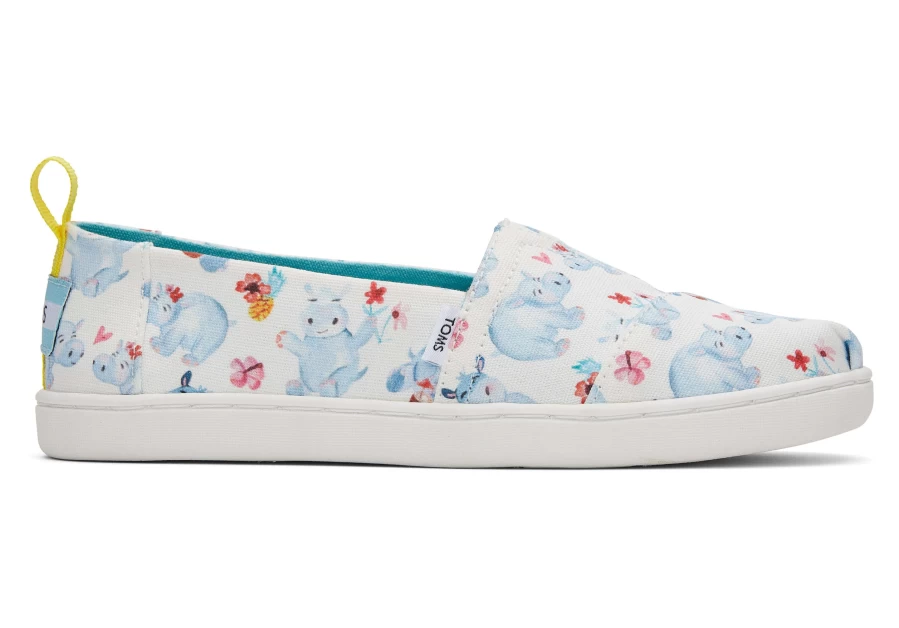 TOMS White Hippos Youth Alpargata Summer Espadrille Shoes