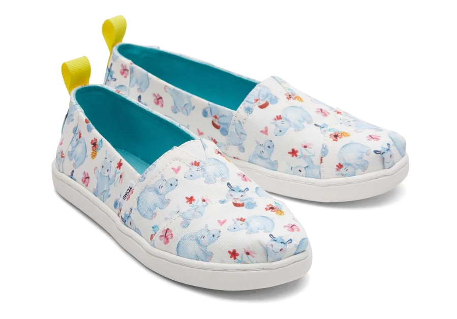 TOMS White Hippos Youth Alpargata Summer Espadrille Shoes