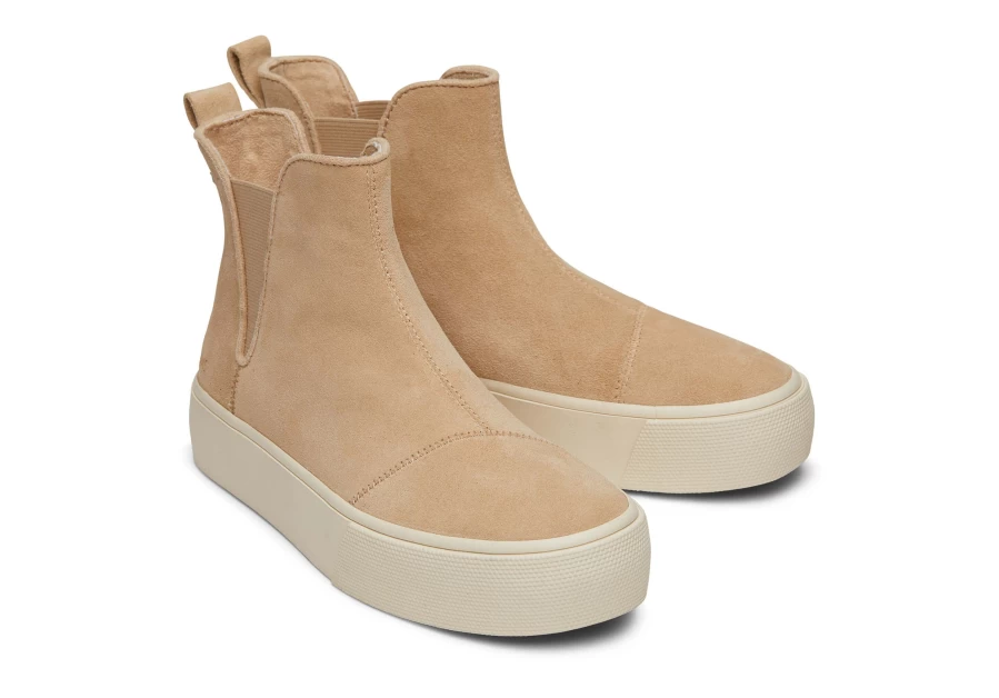 TOMS Oatmeal Chelsea Suede Sneakers - Fenix Platform Casual Shoes