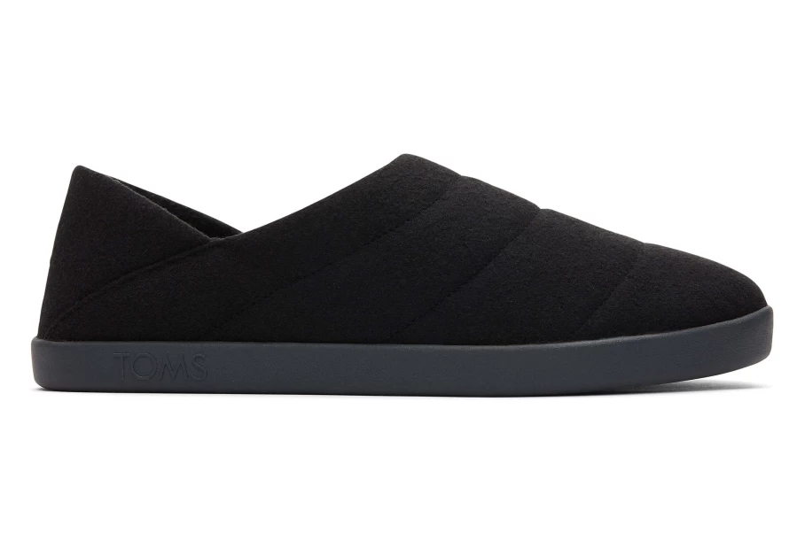 TOMS Ezra Black Faux Fleece Convertible Slippers - Cozy Felt & Fleece Indoor/Outdoor Slide