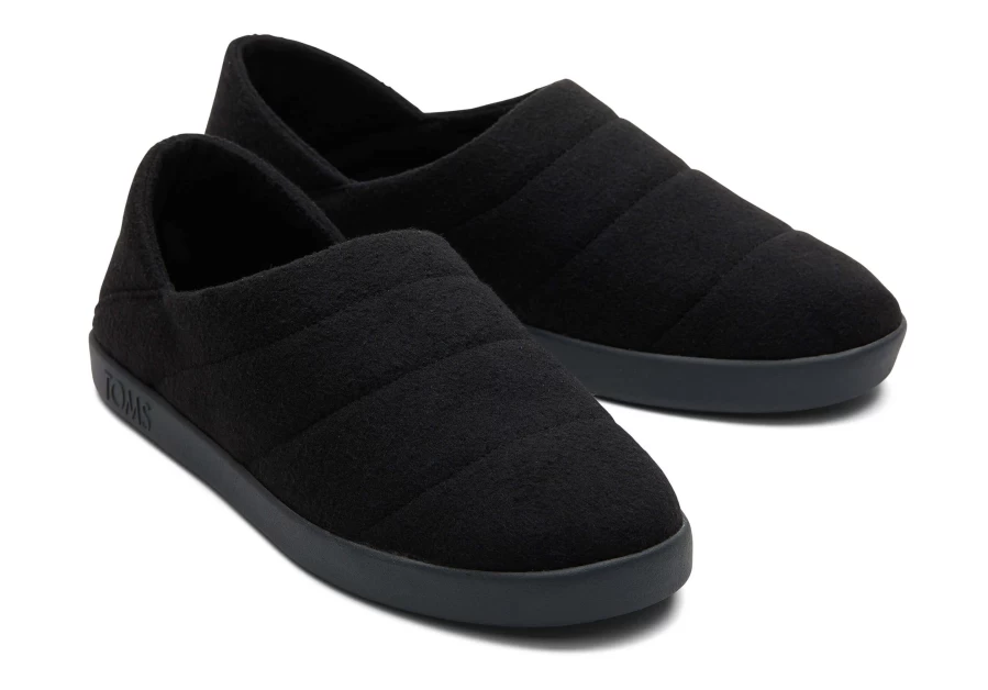 TOMS Ezra Black Faux Fleece Convertible Slippers - Cozy Felt & Fleece Indoor/Outdoor Slide