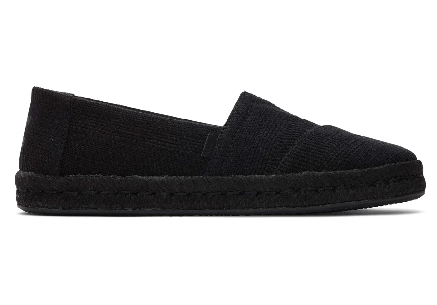 TOMS Alpargata Rope 2.0 Espadrille Shoes in Black/Black - Linen Upper Comfortable Slip-Ons