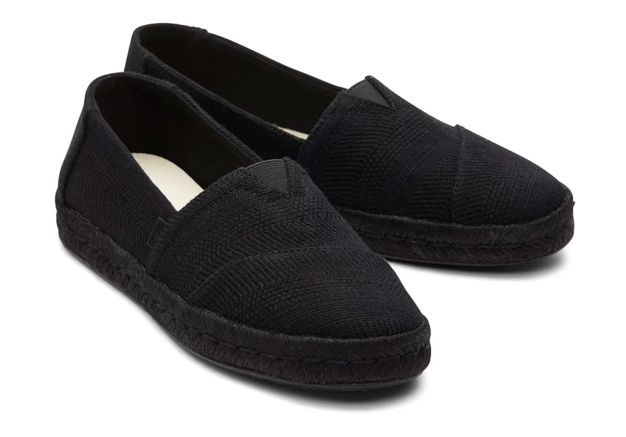 TOMS Alpargata Rope 2.0 Espadrille Shoes in Black/Black - Linen Upper Comfortable Slip-Ons
