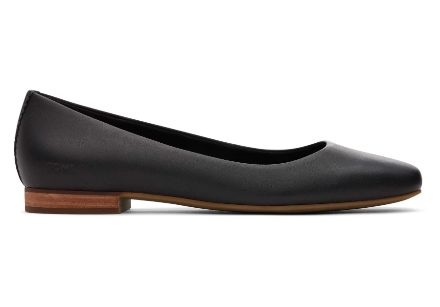 TOMS Briella Black Leather Flats for Women - Comfortable Leather Slip-On Flat Shoes