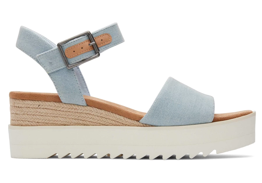 TOMS Diana Wedge Sandal for Women - Blue Denim Comfortable Casual Shoes