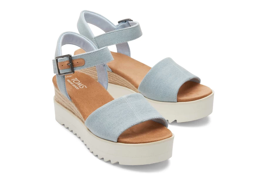 TOMS Diana Wedge Sandal for Women - Blue Denim Comfortable Casual Shoes