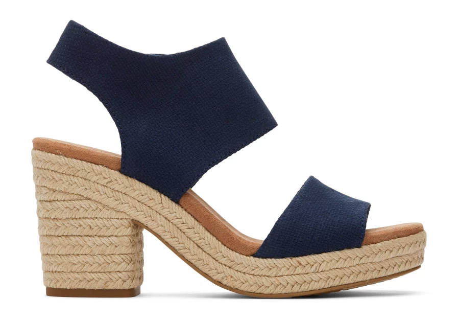 TOMS Basket Weave Navy Rope Platform Sandal - Majorca Style Slip-On