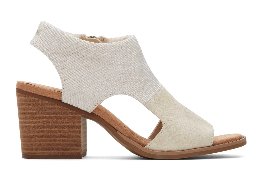 TOMS Eliana Beige Suede Heeled Sandals for Women - Comfortable Dressy Strappy Mid Heel Shoes