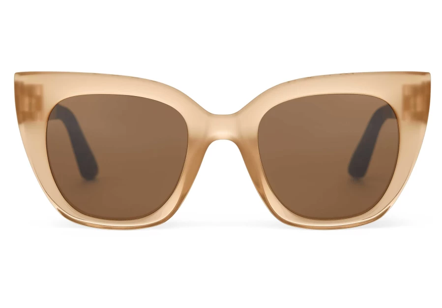 TOMS Matte & Shiny Oatmilk Crystal Fade Traveler Sunglasses – Brown Lens Stylish UV Protection