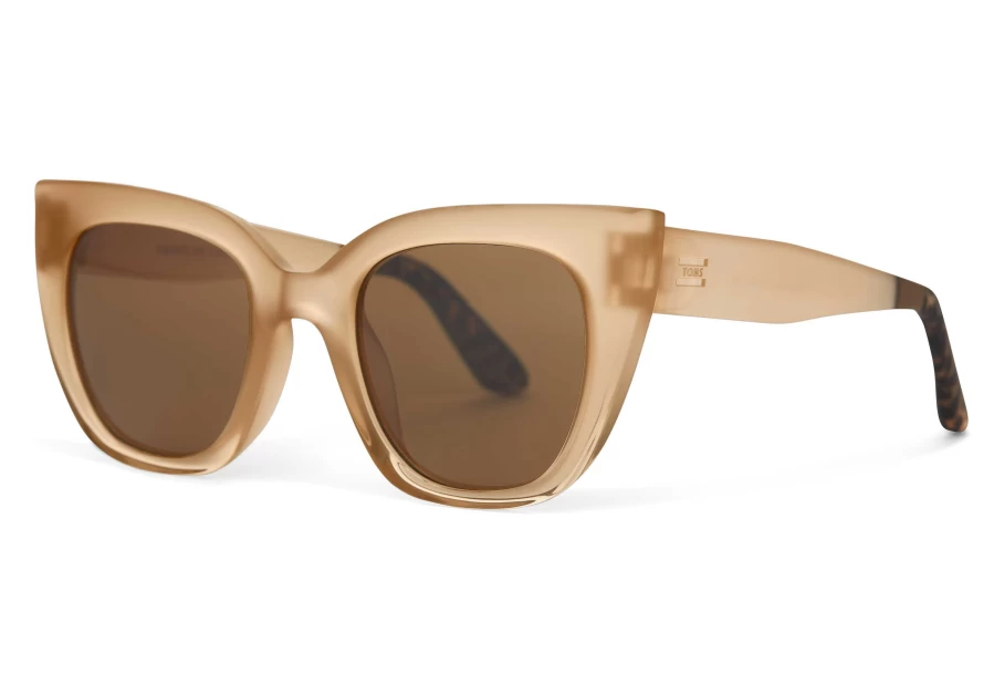TOMS Matte & Shiny Oatmilk Crystal Fade Traveler Sunglasses – Brown Lens Stylish UV Protection
