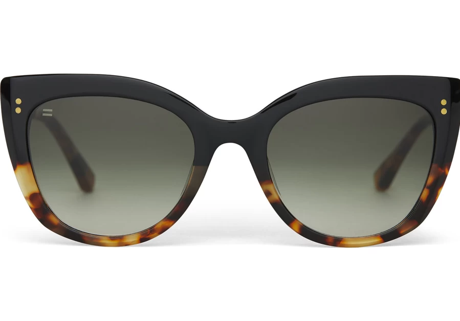 TOMS Handcrafted Sophia Sunglasses - Black Tortoise Fade Gold Lens Premium Vintage Style