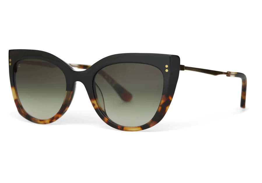 TOMS Handcrafted Sophia Sunglasses - Black Tortoise Fade Gold Lens Premium Vintage Style