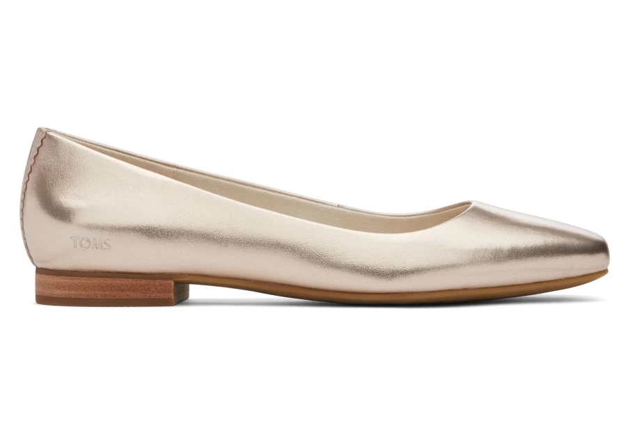 TOMS Briella Metallic Gold Leather Flats for Women