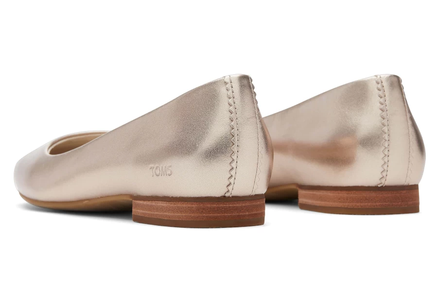 TOMS Briella Metallic Gold Leather Flats for Women