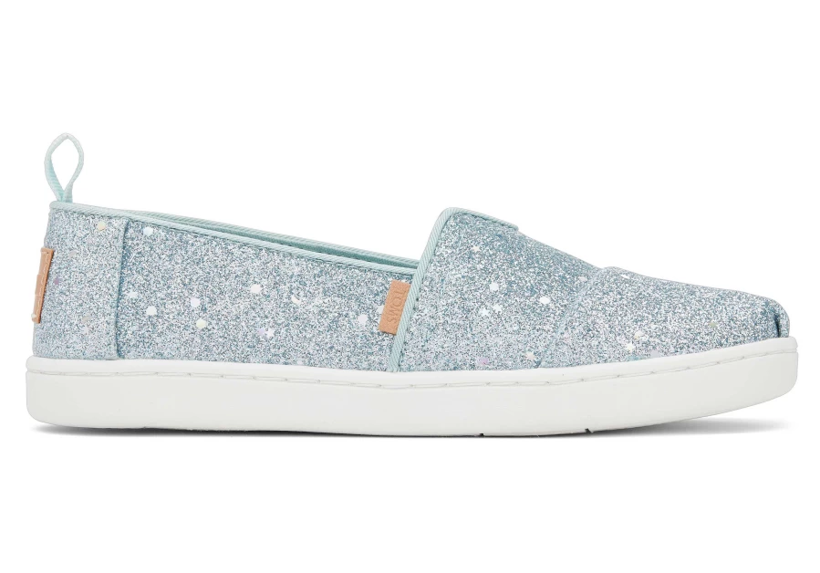 TOMS Youth Alpargata Shoes for Kids in Cosmic Mint with Glitter Detail
