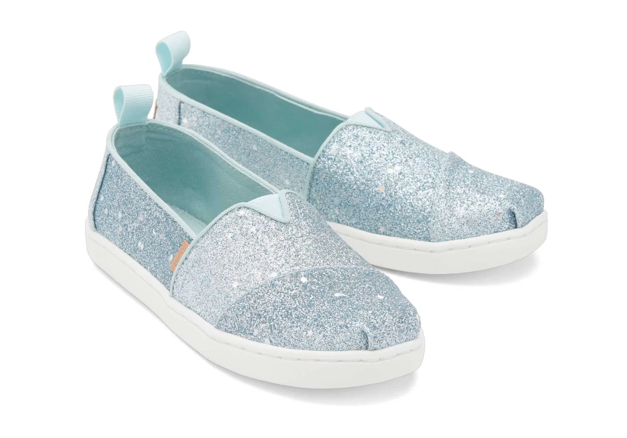 TOMS Youth Alpargata Shoes for Kids in Cosmic Mint with Glitter Detail