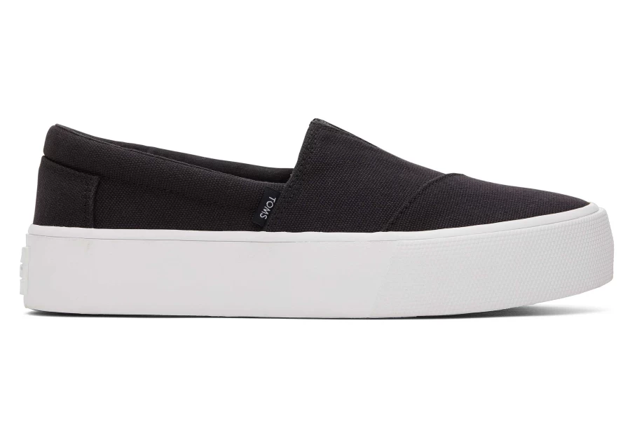 TOMS Black Canvas Slip-On Platform Sneakers - Fenix Style Comfort Shoes