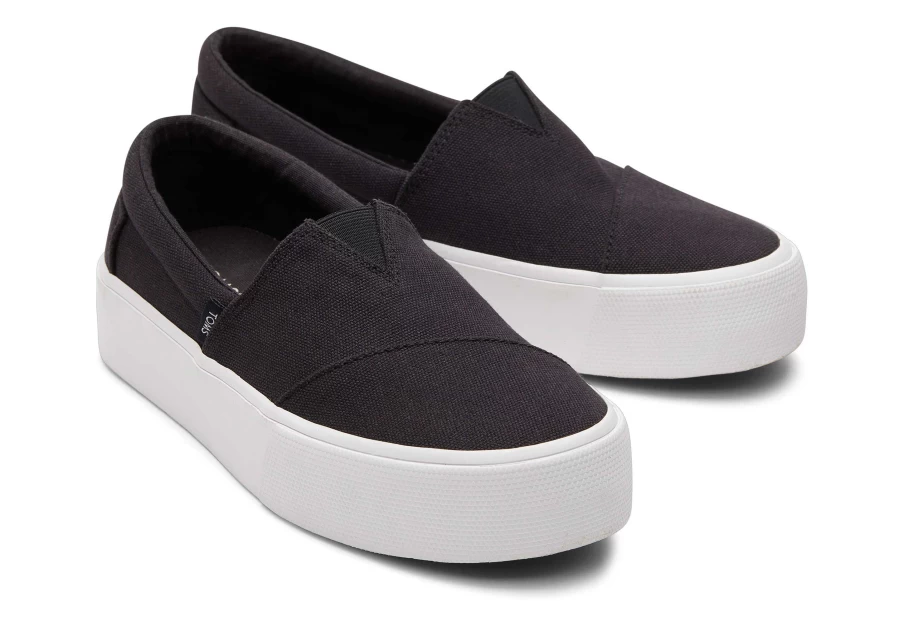 TOMS Black Canvas Slip-On Platform Sneakers - Fenix Style Comfort Shoes