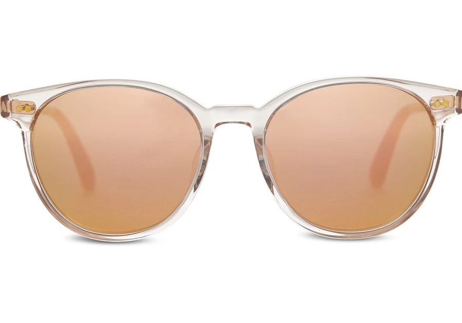 TOMS Bellini Champagne Crystal-Rose Mirror Handcrafted Sunglasses for Women & Men