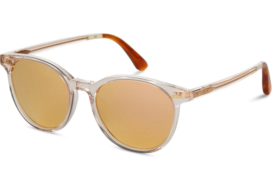 TOMS Bellini Champagne Crystal-Rose Mirror Handcrafted Sunglasses for Women & Men