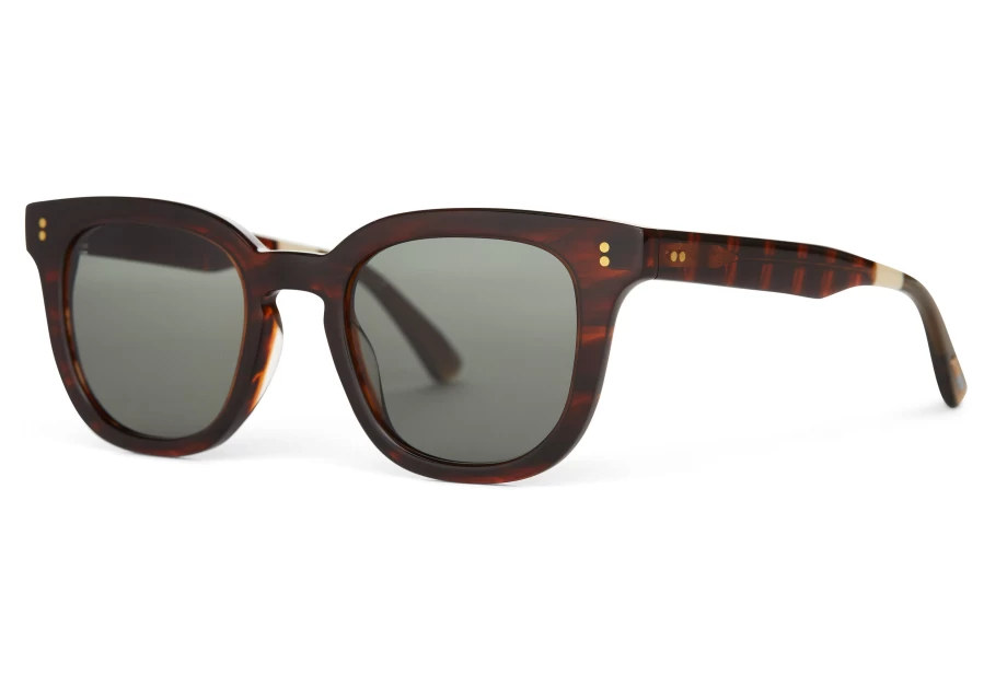 TOMS Venice Handcrafted Sunglasses - Caramel Striated & Green Grey Frame