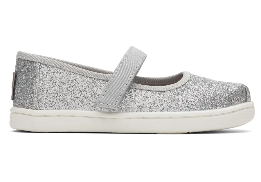 TOMS Mary Jane Silver Iridescent Toddler Shoes for Girls