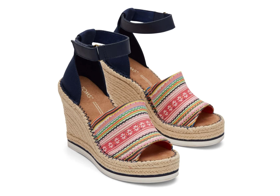 TOMS Hmong Tapestry Marisol Wedge Espadrille Shoes