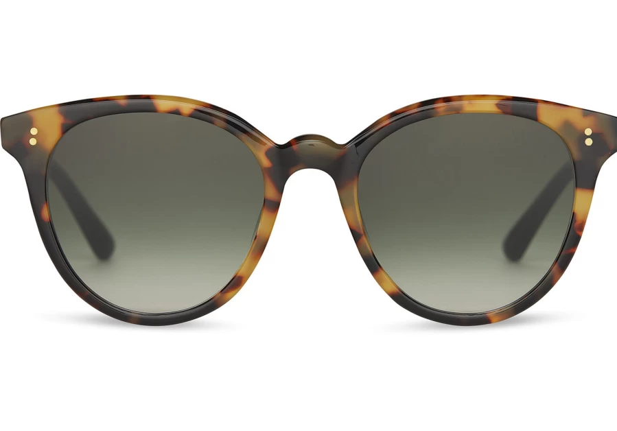 TOMS Blonde Tortoise Sunglasses with Green Mirror Lens - Handcrafted Aaryn Style