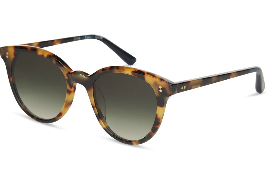 TOMS Blonde Tortoise Sunglasses with Green Mirror Lens - Handcrafted Aaryn Style