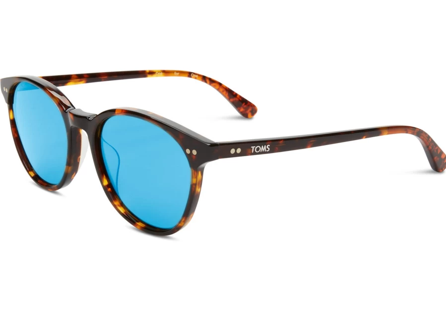 TOMS Whiskey Tortoise Black Diamond Mirror Polarized Sunglasses - Handcrafted Zeiss Lens