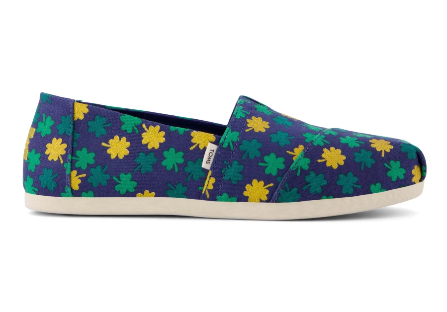 TOMS Blue Alpargata Lucky Shimmer Clovers Espadrille Shoes for Women