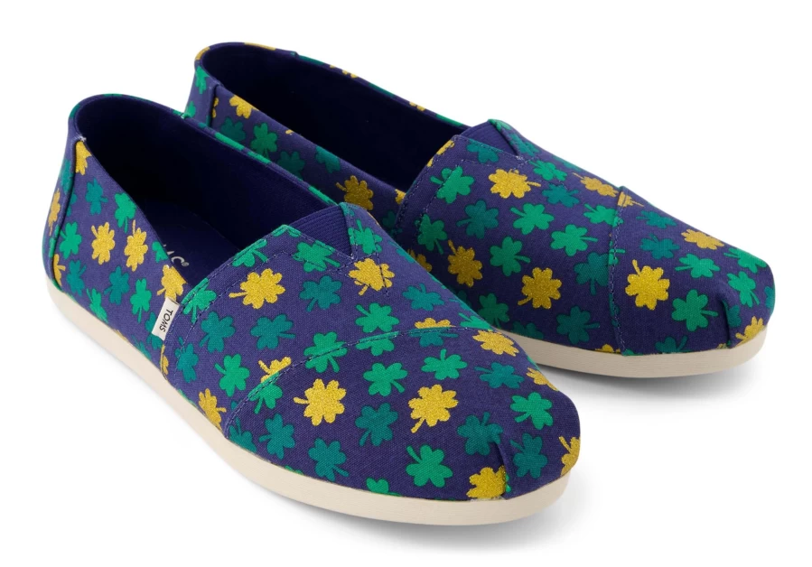TOMS Blue Alpargata Lucky Shimmer Clovers Espadrille Shoes for Women