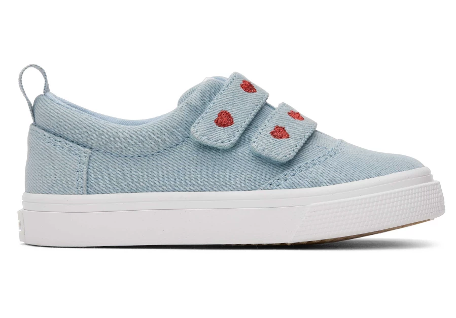TOMS Denim Hearts Double Strap Toddler Sneakers for Boys and Girls - Comfortable Kids Shoes with Heart Design