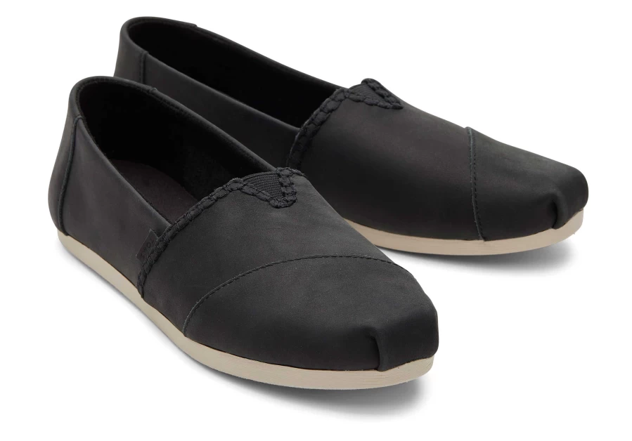 TOMS Alpargata Leather Black Slip-On Comfortable Shoes