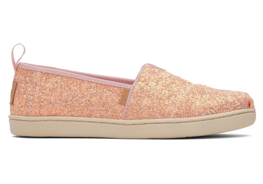 TOMS Youth Alpargata Kids Shoes in Pink Chunky Glitter - Sparkly Comfort for Girls