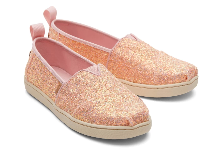 TOMS Youth Alpargata Kids Shoes in Pink Chunky Glitter - Sparkly Comfort for Girls