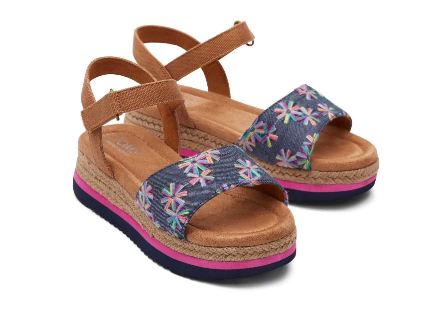 TOMS Youth Diana Navy Floral Embroidered Kids Shoes