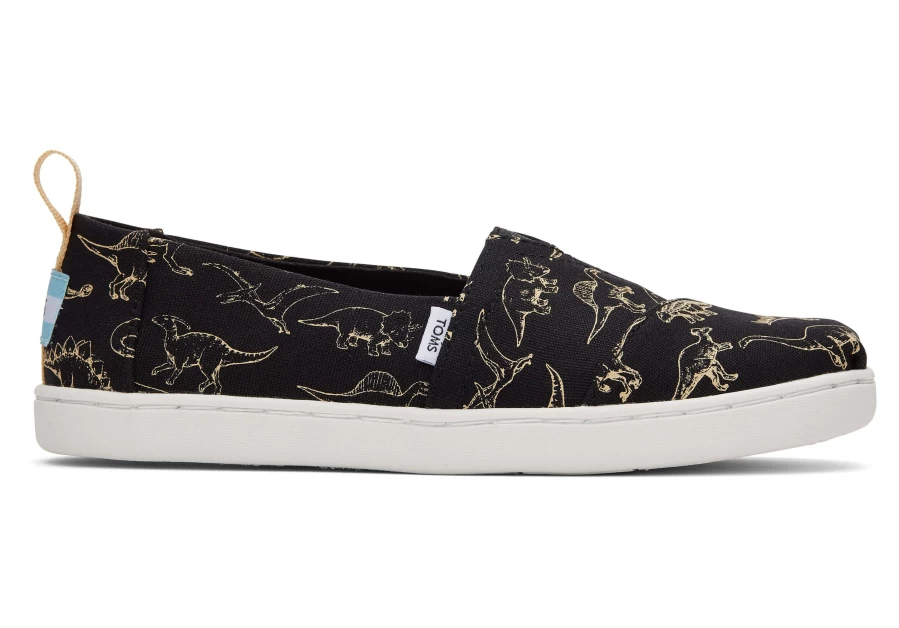 TOMS Youth Alpargata Shoes - Black Dino Glow Slip-On Espadrilles for Kids