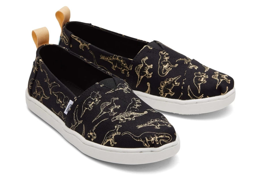 TOMS Youth Alpargata Shoes - Black Dino Glow Slip-On Espadrilles for Kids