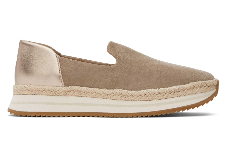 TOMS Suede Dune Espadrille Sneakers | Metallic Taupe Casual Shoes