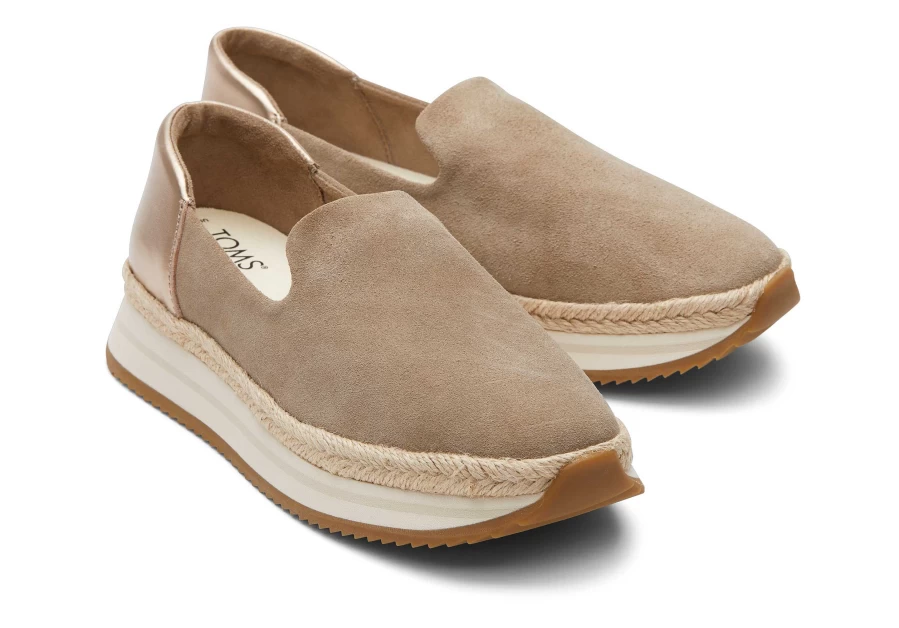 TOMS Suede Dune Espadrille Sneakers | Metallic Taupe Casual Shoes