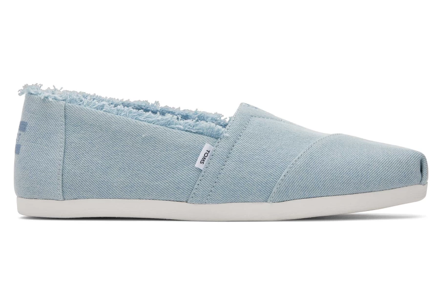 TOMS Alpargata Fringed Washed Denim Shoes in Fringe Blue Denim