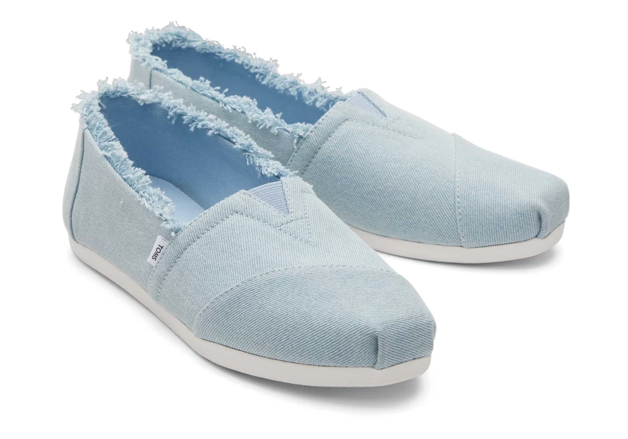 TOMS Alpargata Fringed Washed Denim Shoes in Fringe Blue Denim