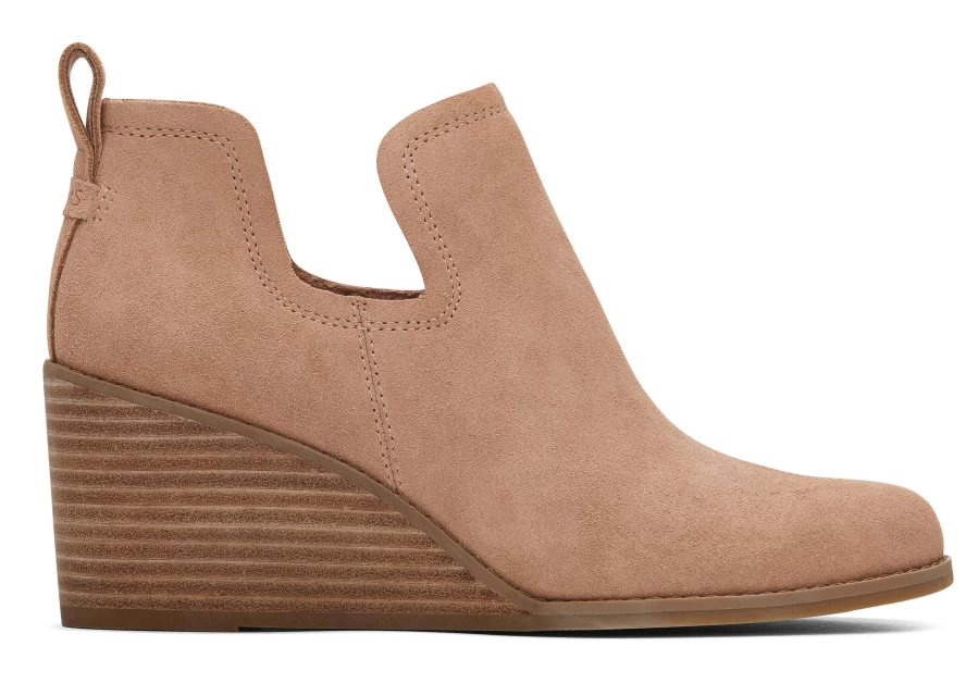 TOMS Kallie Brown Suede Wedge Boots for Women – Comfortable Ankle Booties