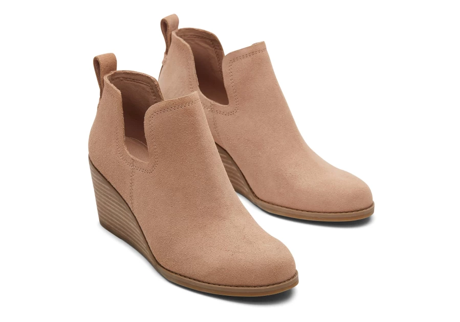 TOMS Kallie Brown Suede Wedge Boots for Women – Comfortable Ankle Booties
